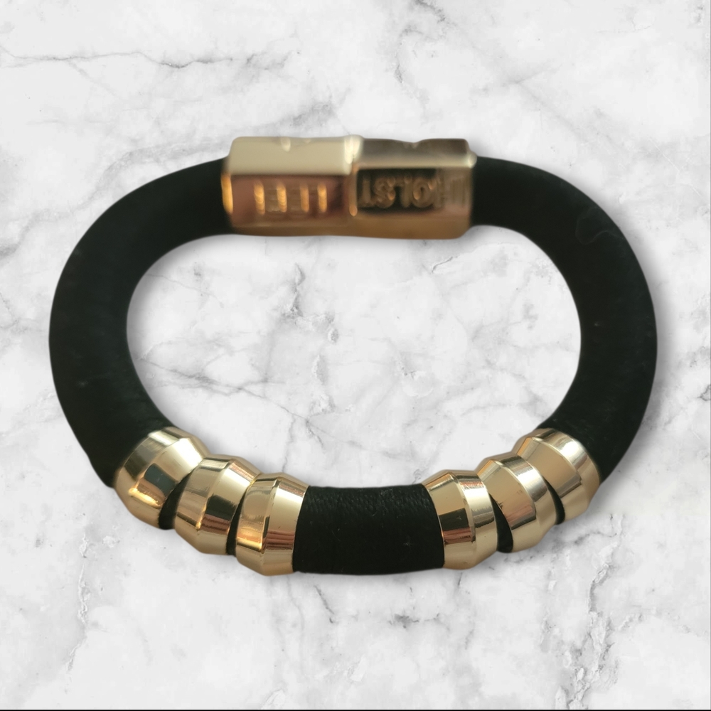 Gold Accent Black Leather Bracelet - Women’s Fashion Bracelet